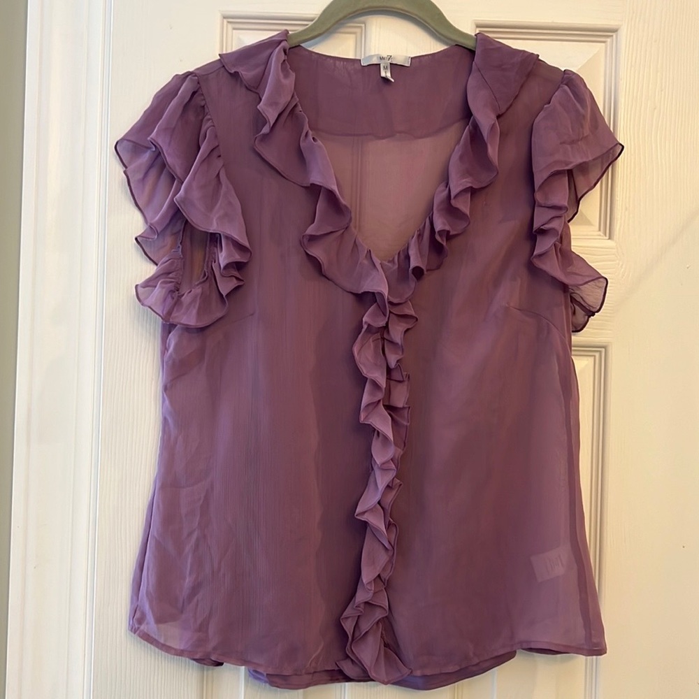 Sheer button down ruffle shirt with cami